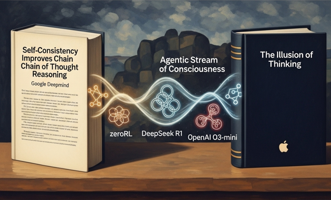 Papers bookending an Agentic Stream of Consciousness